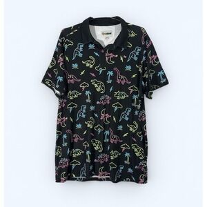 Tipsy Elves Men's 2XL AOP All Over Dinosaur Print Golf Polo Shirt NEON Dino‎